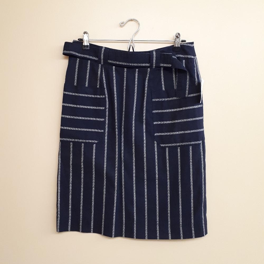 PARAPHRASE Pencil Skirt with Belt in Navy Blue Pinstripe
